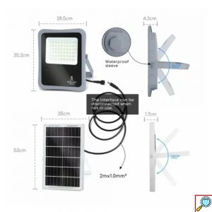 Aigostar Αδιάβροχος Ηλιακός Προβολέας LED 300W Ψυχρό Λευκό 6500K με Τηλεχειριστήριο και Ενσωματωμένη Μπαταρία