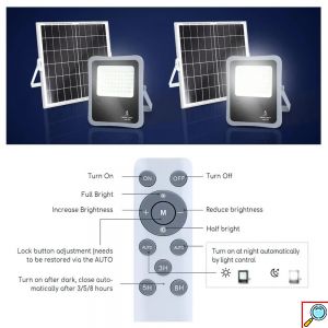 Aigostar Αδιάβροχος Ηλιακός Προβολέας LED 300W Ψυχρό Λευκό 6500K με Τηλεχειριστήριο και Ενσωματωμένη Μπαταρία