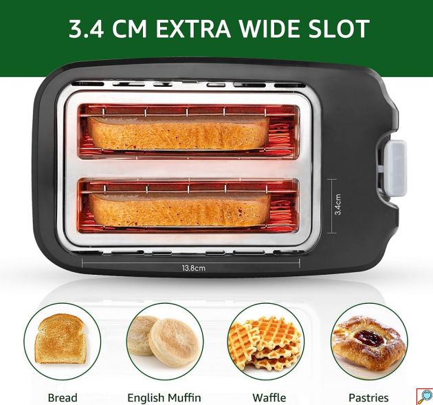 Φρυγανιέρα– 750W, 2 θέσεις & 7 επίπεδα ψησίματος - Defrost, Reheat, Cancel, Μαύρο