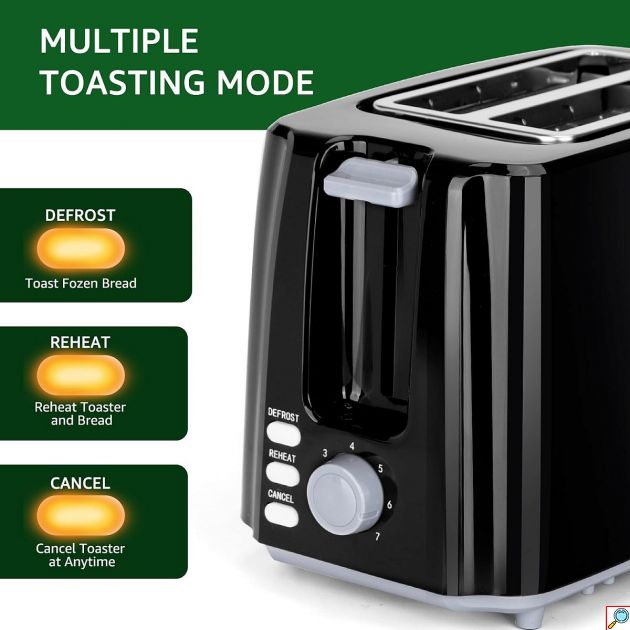 Φρυγανιέρα– 750W, 2 θέσεις & 7 επίπεδα ψησίματος - Defrost, Reheat, Cancel, Μαύρο