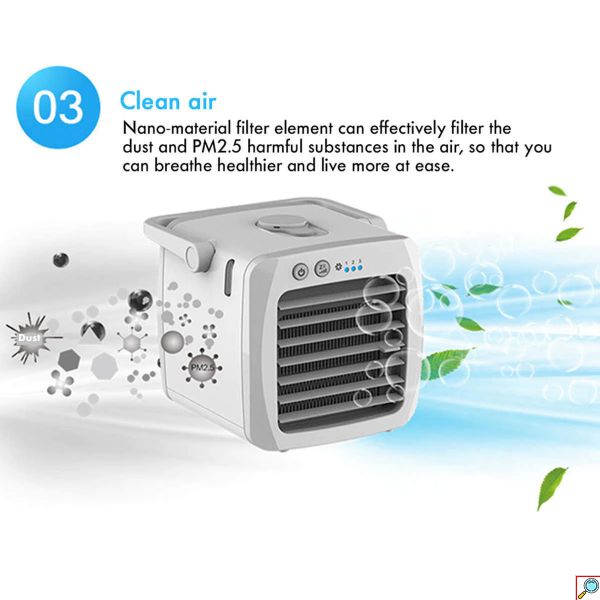 Μίνι Φορητό USB Air Cooler - Κλιματιστικό - Υγραντήρας με Τεχνολογία Εξάτμισης 3 σε 1 με 3 Ταχύτητες & Χειρολαβή