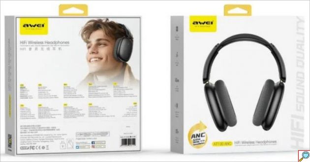 Ασύρματα Ακουστικά Over-Ear Awei AT100 με Active Noise Cancellation (ANC) | Ήχος Hi-Fi, 22 ώρες Αυτονομία, Bluetooth 5.3, Μαύρο & Ασημί