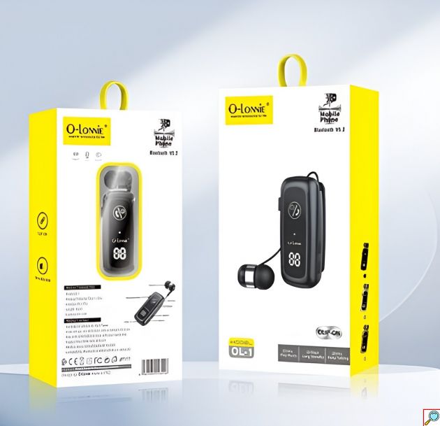 Ασύρματο Ακουστικό Bluetooth Clip-On – Hands-Free με Δόνηση & LED Οθόνη - Υποδοχή TF Card, Ειδοποιήσεις, Μαύρο/Ασημί/Χρυσό
