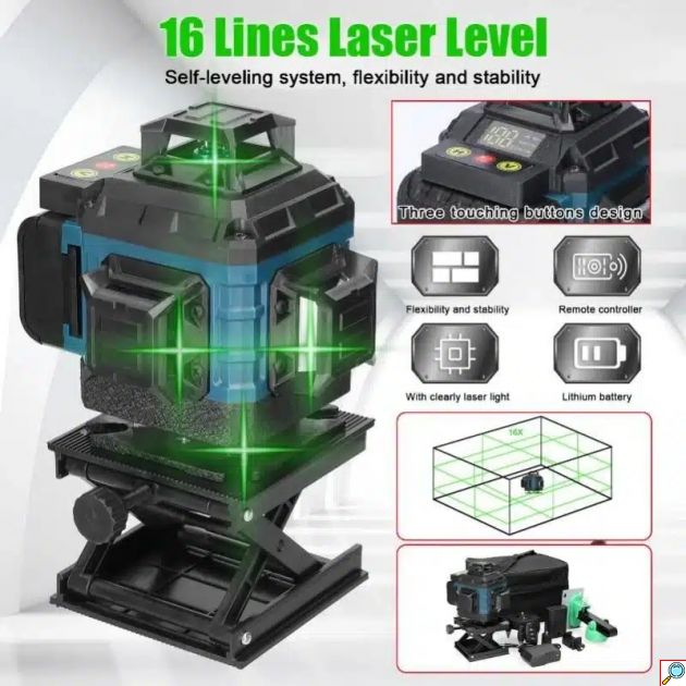 Αλφάδι Laser 4D 16 Γραμμών Πράσινης Δέσμης Max Light – Αυτορρυθμιζόμενο, Αδιάβροχο IP54 με 2 Μπαταρίες Λιθίου