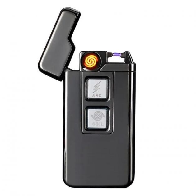 Ηλεκτρικός Αναπτήρας 2 σε 1 Black Ice – Διπλή Ανάφλεξη & USB Φόρτιση - Αντιανεμικός με Τόξο Plasma & Αντίσταση, Κομψός Σχεδιασμός