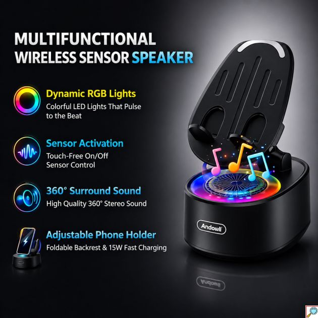 Andowl Ηχείο Bluetooth Μαύρο με Βάση Κινητού