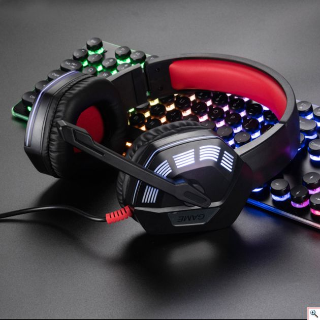 Andowl® LED Ενσύρματα Gaming Ακουστικά Κεφαλής με USB, 2 Jacks & Μικρόφωνο - On-ear Wired Headset - Headphones