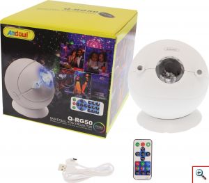 Φωτορυθμικό Mini Φωτιστικό-Προτζέκτορας Μπάλα Andowl Q-RG50 RGB με Bluetooth Ηχείο και Τηλεχειριστήριο