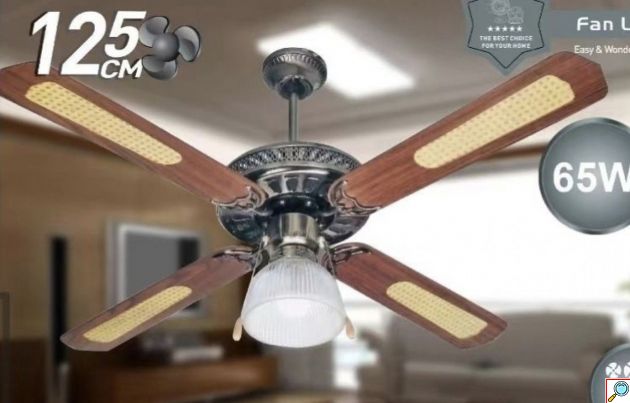 Ανεμιστήρας Οροφής 65W με 3 Ταχύτητες 4 Φτερά με Φως και Τηλεχειριστήριο 125cm Καφέ Hoomei