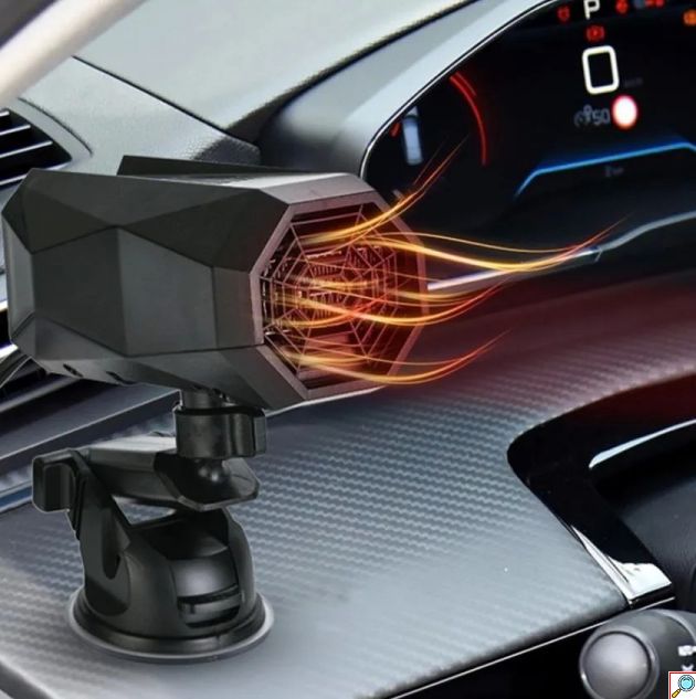Αερόθερμο & Ανεμιστήρας Αυτοκινήτου 12V 150W – Άμεσο Ξεθάμπωμα Παρμπρίζ - Με Βεντούζα, Plug & Play, Περιστρεφόμενη Βάση 360°, Χειμώνα & Καλοκαίρι
