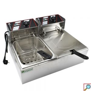 Ανοξείδωτη Επαγγελματική Διπλή Φριτέζα 5000W 12L με Καλάθια Τηγανίσματος με Λαβή & Ρυθμιζόμενο Θερμοστάτη - Ασημί