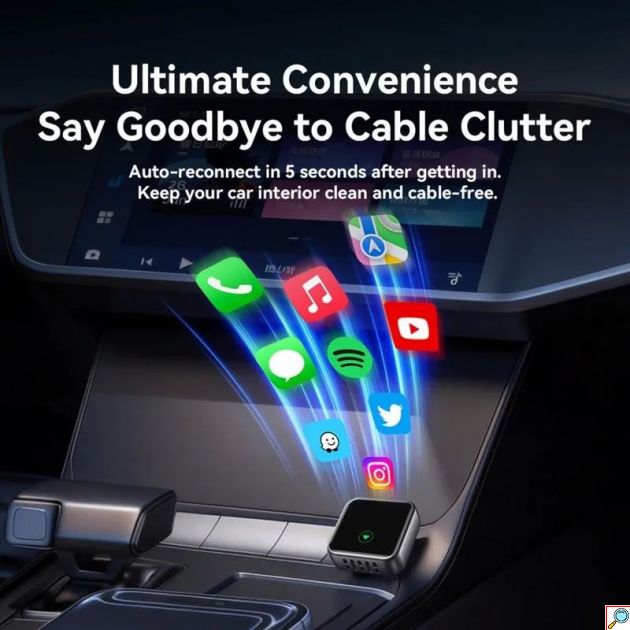 Ασύρματος Αντάπτορας CarPlay & Android Auto - 2 σε 1 USB-A, αυτόματη σύνδεση χωρίς καλώδια, μαύρος