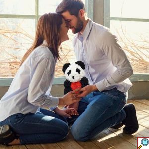 Αρκουδάκι Panda από Τεχνητά Τριαντάφυλλα 40cm