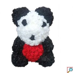Αρκουδάκι Panda από Τεχνητά Τριαντάφυλλα 40cm