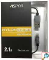 Καλώδιο USB Lightning ASPOR για Φόρτιση και Μεταφορά Δεδομένων 2.4A με Nylon Επένδυση 1.2μ.