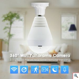 Ασύρματη Κρυφή Κάμερα Λάμπα IP Wifi με Ευρυγώνιο Φακό Fish Eye HD 960p Πανοραμικής Θέασης, Ε27, Αισθητήρα Κίνησης, Ειδοποιήσεις, Μικρόφωνο & Ηχείο