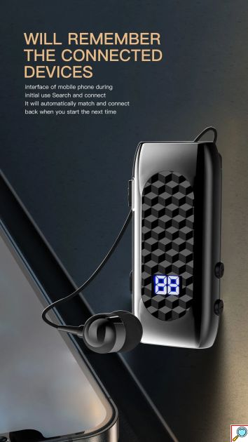 Ασύρματο Ακουστικό Bluetooth Handsfree – Ανασυρόμενο Ακουστικό Πέτου Μαύρο