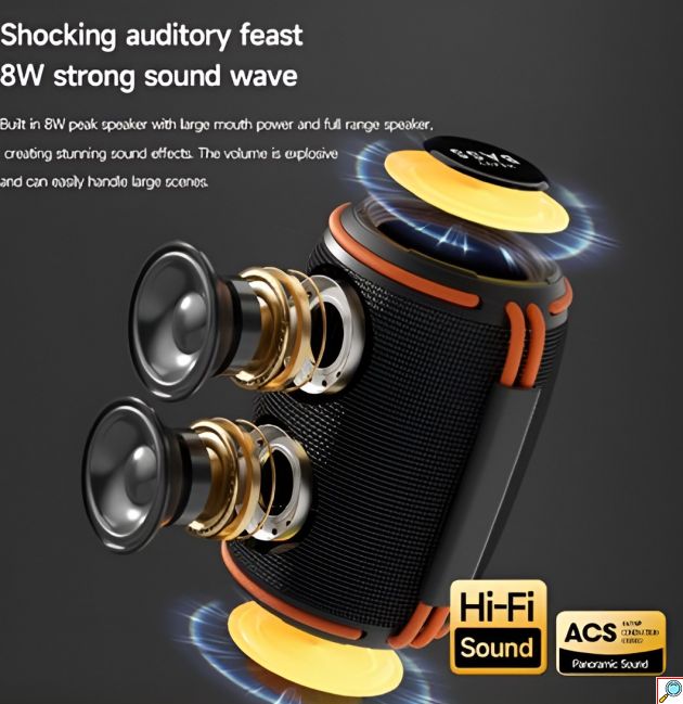 Ασύρματο Ηχείο Bluetooth 8W – Super Bass, RGB Φωτισμός & 360° Ήχος - TWS, Αδιάβροχο, Hands-Free, Φορητό
