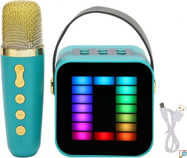 Φορητό Ηχείο Ηχοσύστημα Bluetooth Καραόκε με Ασύρματο Μικρόφωνο Bluetooth Λειτουργία Εγγραφής Ήχου Γαλάζιο