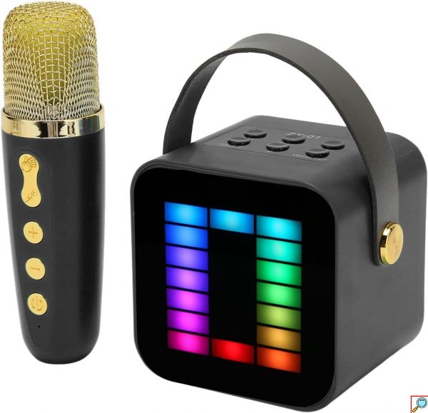 Φορητό Ηχείο Ηχοσύστημα Bluetooth Καραόκε με Ασύρματο Μικρόφωνο Bluetooth Λειτουργία Εγγραφής Ήχου Μαύρο
