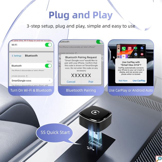 AutoSky IQ X1710 – Ασύρματος Αντάπτορας Apple CarPlay & Android Auto - USB/USB-C, Siri, Πλήρης Συμβατότητα