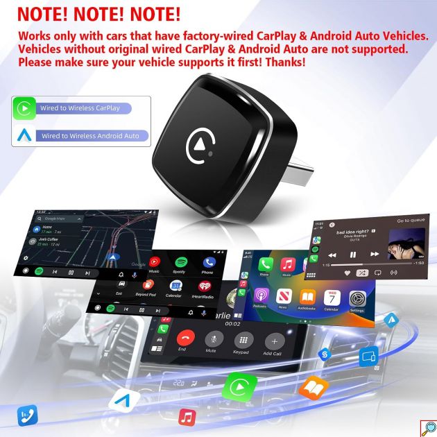 AutoSky IQ X1710 – Ασύρματος Αντάπτορας Apple CarPlay & Android Auto - USB/USB-C, Siri, Πλήρης Συμβατότητα