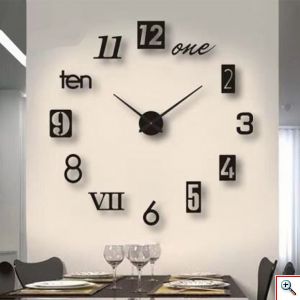 Αυτοκόλλητο Ρολόι Τοίχου Ακρυλικό DIY με Μηχανισμό Quartz & Μαύρους Αριθμούς και Γράμματα 50x50cm