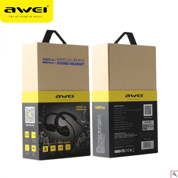 Αδιάβροχα Ασύρματα Ακουστικά Bluetooth για Τρέξιμο & Άθληση V4.1 - AWEI Wireless Sport Headset Handsfree