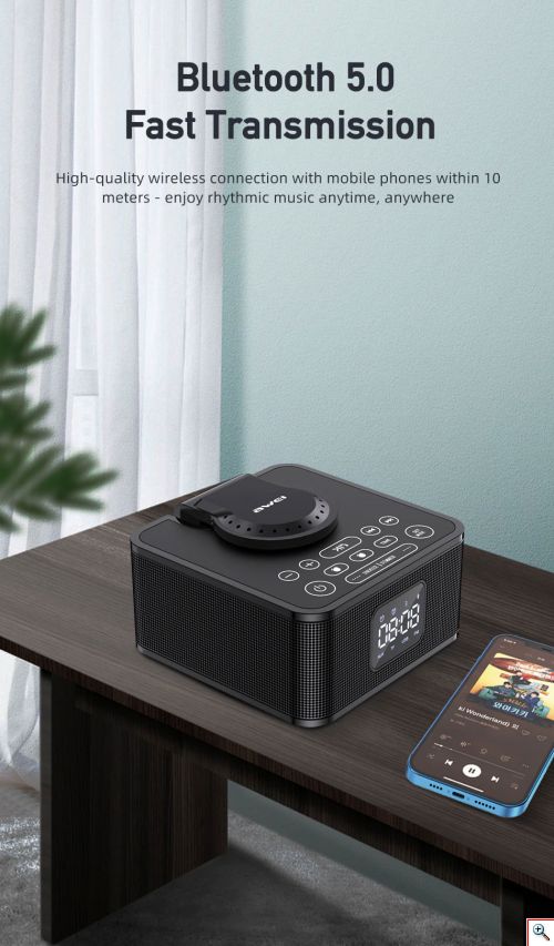 Φορητό Ρολόι / Ηχείο / PowerBank 8000mAh με Ασύρματο Φορτιστή, Bluetooth Σύνδεση & Μπαταρία Επαναφορτιζόμενη USB 4 σε 1 AWEI 