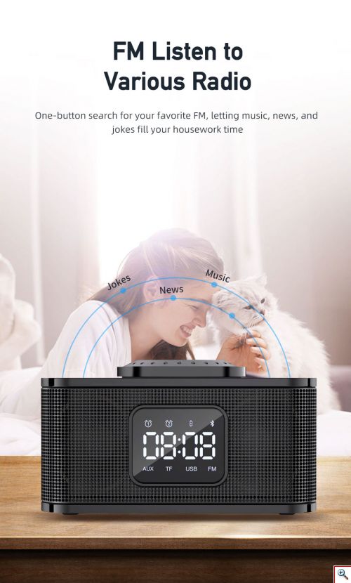 Φορητό Ρολόι / Ηχείο / PowerBank 8000mAh με Ασύρματο Φορτιστή, Bluetooth Σύνδεση & Μπαταρία Επαναφορτιζόμενη USB 4 σε 1 AWEI 