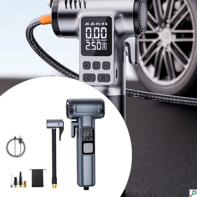 Τρόμπα Αυτοκινήτου 150PSI - Επαναφορτιζόμενη, με Power Bank και Εργαλεία Απεγκλωβισμού 12V