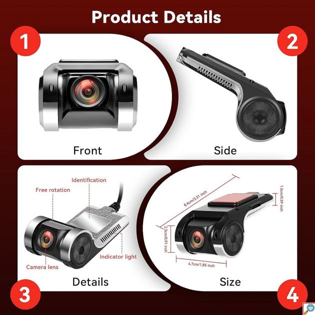 Κάμερα Αυτοκινήτου DVR USB Full HD 1080p - Ευρυγώνιος Φακός 170°, ADAS, Night Vision & 64GB TF Card - Ολοκληρωμένη Καταγραφή Διαδρομών