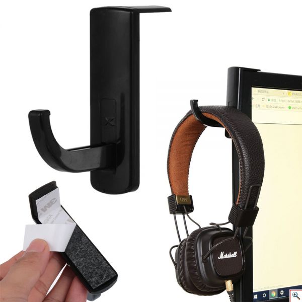 Βάση Ακουστικών για το Monitor με Αυτοκόλλητο - Hook Holder Μαύρο