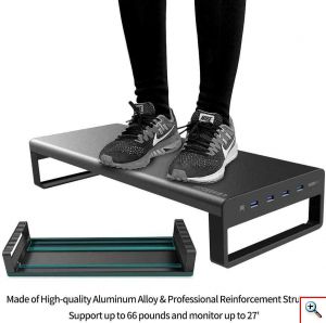 Βάση για Οθόνη Υπολογιστή Η/Υ, 4x USB HUB & Ασύρματος Φορτιστής Fast Charge Vaydeer - Μαύρο Αλουμινίου