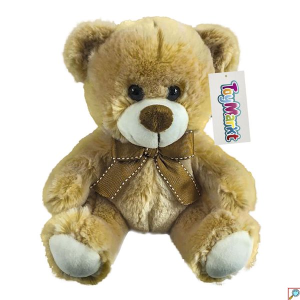 Λούτρινο Αρκουδάκι με Φιόγκο Καφέ Ανοιχτό - Teddy Bear 19cm