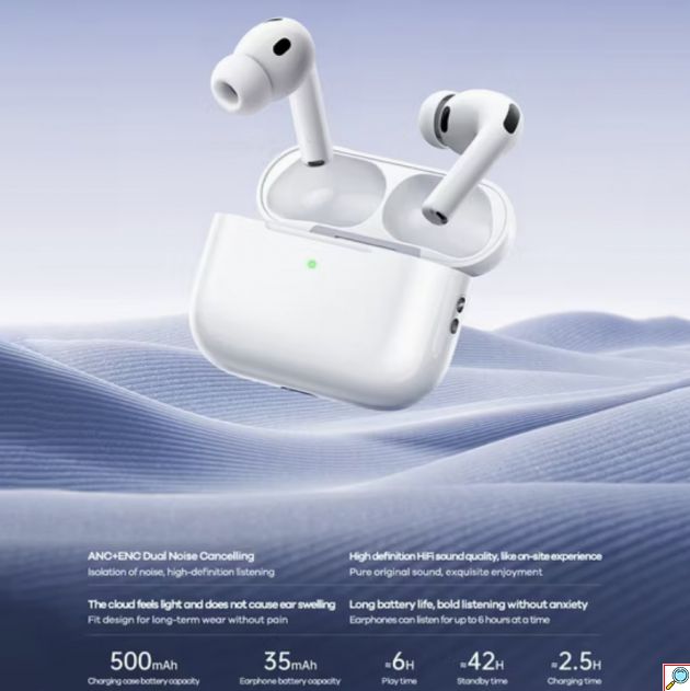 Ασύρματα Bluetooth Ακουστικά με ANC+ENC Ακύρωση Θορύβου - HiFi Ήχος, Θήκη Φόρτισης 500mAh, Αυτονομία 42 Ώρες, Λευκό
