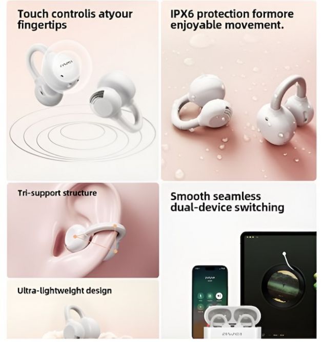 Ασύρματα Bluetooth Ακουστικά OWS - Εργονομικός Σχεδιασμός & IPX6 Αδιαβροχοποίηση - Λευκό Χρώμα, Touch Control & Dual-Device