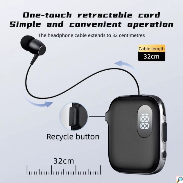 Bluetooth Ακουστικό V6.0 - Hands-free με Κλιπ Πέτου & 90H Αυτονομία - ENC, Ταχεία Φόρτιση, Αναδιπλούμενο Καλώδιο & Ψηφιακή Οθόνη