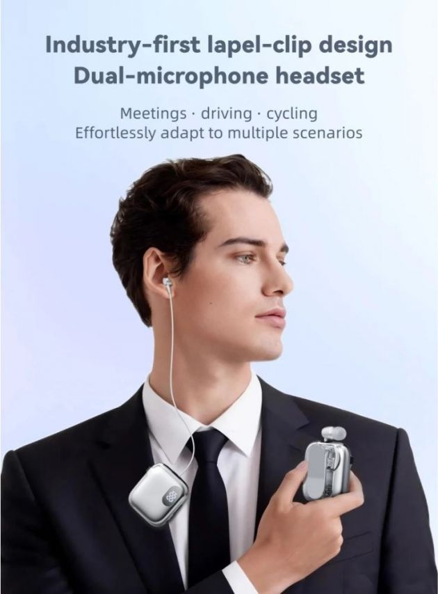 Bluetooth Ακουστικό V6.0 - Hands-free με Κλιπ Πέτου & 90H Αυτονομία - ENC, Ταχεία Φόρτιση, Αναδιπλούμενο Καλώδιο & Ψηφιακή Οθόνη