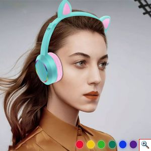 Bluetooth Ασύρματα Ακουστικά Αυτιά Γάτας με Πολύχρωμα Φώτα RGB & Ενσοματωμένο Μικρόφωνο - Wireless Cat Ear Headphones AKZ-K24 Γαλάζια