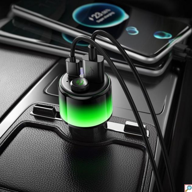 Bluetooth FM Transmitter HOCO E166 Path 42W – Ταχεία Φόρτιση PD 30W, USB-C και USB-A, Bluetooth, Hands-Free Κλήσεις, LED Ένδειξη