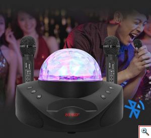 Bluetooth Φορητό Ηχοσύστημα Karaoke με 2 Ασύρματα Μικρόφωνα, Disco Crystal & USB/SD Player - 20W Μαύρο SDRD SD-308
