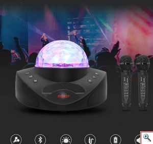 Bluetooth Φορητό Ηχοσύστημα Karaoke με 2 Ασύρματα Μικρόφωνα, Disco Crystal & USB/SD Player - 20W Μαύρο SDRD SD-308