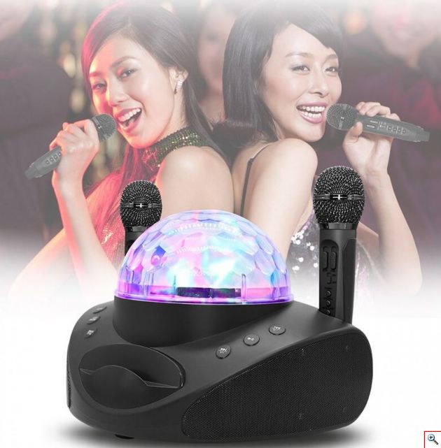 Bluetooth Φορητό Ηχοσύστημα Karaoke με 2 Ασύρματα Μικρόφωνα, Disco Crystal & USB/SD Player - 20W Μαύρο SDRD SD-308
