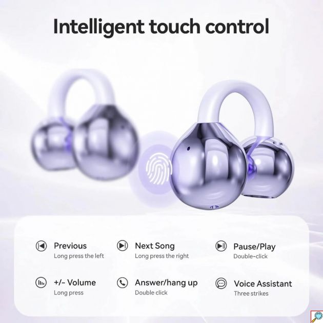 Ακουστικά Bluetooth - Σταθερή εφαρμογή & έξυπνος touch έλεγχος - Κλιπ αυτιών, θήκη φόρτισης, ασύρματα
