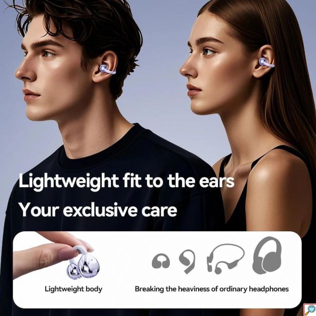 Ακουστικά Bluetooth - Σταθερή εφαρμογή & έξυπνος touch έλεγχος - Κλιπ αυτιών, θήκη φόρτισης, ασύρματα