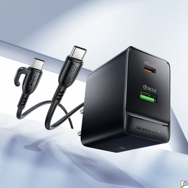 Φορτιστής 65W GaN USB-C & USB-A – Ταχεία Φόρτιση PD & QC 3.0 - Με Καλώδιο USB-C 1m, για Laptop, Smartphone & Tablet