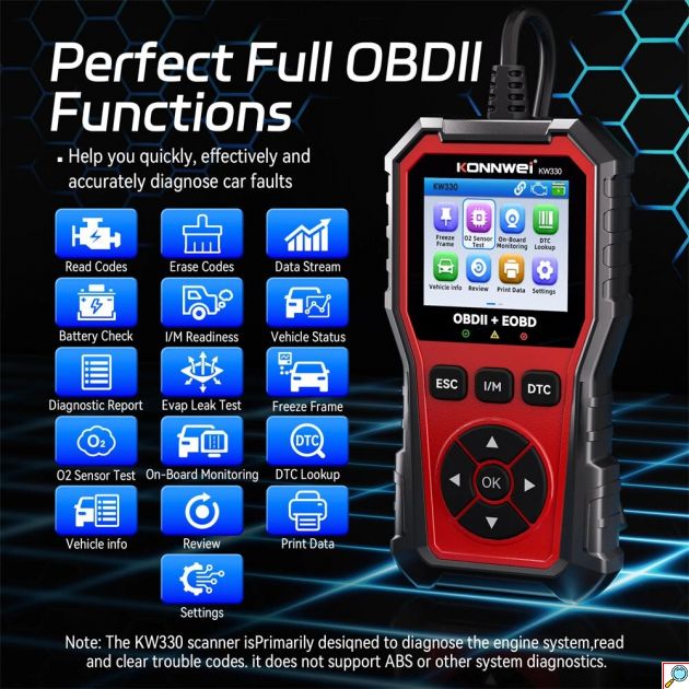 Διαγνωστικό Αυτοκινήτου - OBD2/EOBD/CAN, Έγχρωμη Οθόνη 2,8″ & Έλεγχος Μπαταρίας