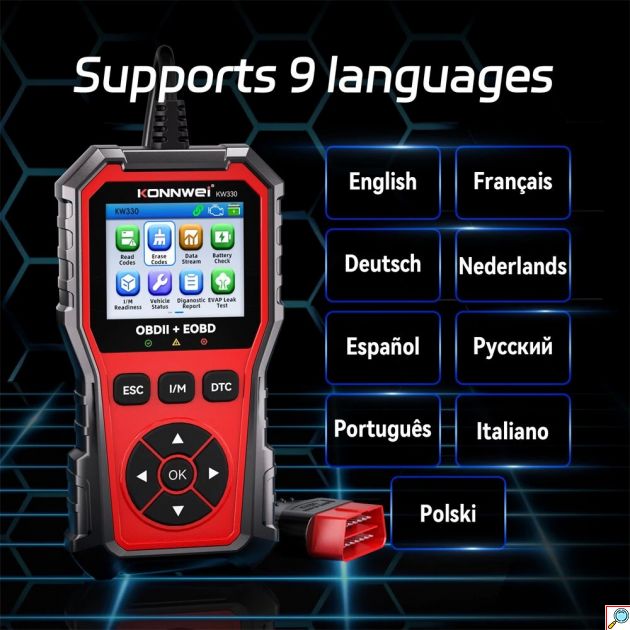Διαγνωστικό Αυτοκινήτου - OBD2/EOBD/CAN, Έγχρωμη Οθόνη 2,8″ & Έλεγχος Μπαταρίας