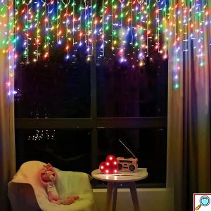 Χριστουγεννιάτικα Λαμπάκια Βροχή 5m - 168 LED Πολύχρωμου Φωτισμού Εσωτερικού & Εξωτερικού Χώρου